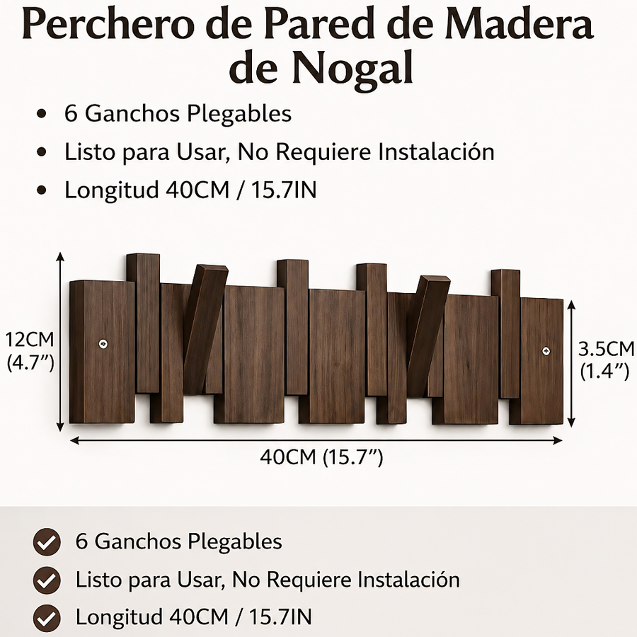 Perchero de Pared de Madera Plegable