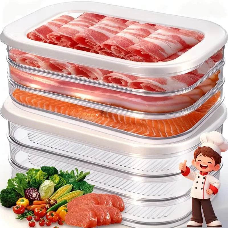 Meat Container for Fridge Bacon Lunch Meat Container for Refrigerator Meal Prep Containers Stackable Food Storage Boxes with Lid